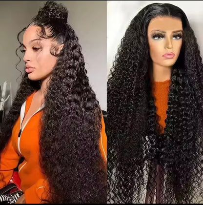 100% cheveux humains ,vague profonde dentelle avant perruque 28 pouces bouclés 13x4 dentelle frontale transparente ,perruques eau crépus noir