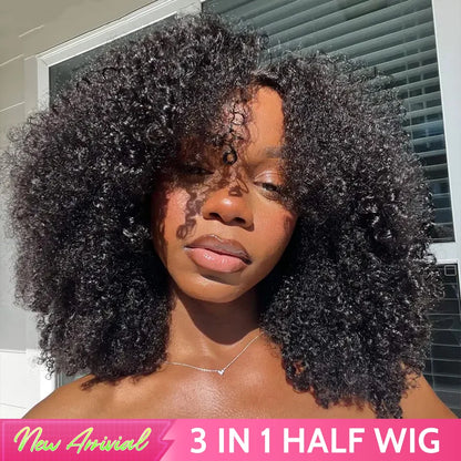 Demi-perruque sans colle Afro bouclée Cheveux humains Perruques à bandeau bouclé en cheveux humains à rabat Perruques prêtes à porter NOUVEAUTÉS