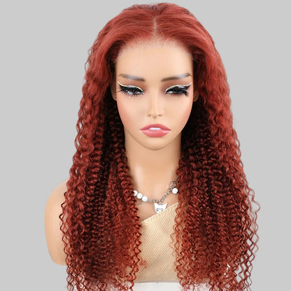 Perruque Brun roux Wear Go, perruque sans colle en cheveux humains, style mongol, bouclée crépue, dentelle 6x4, prête à porter