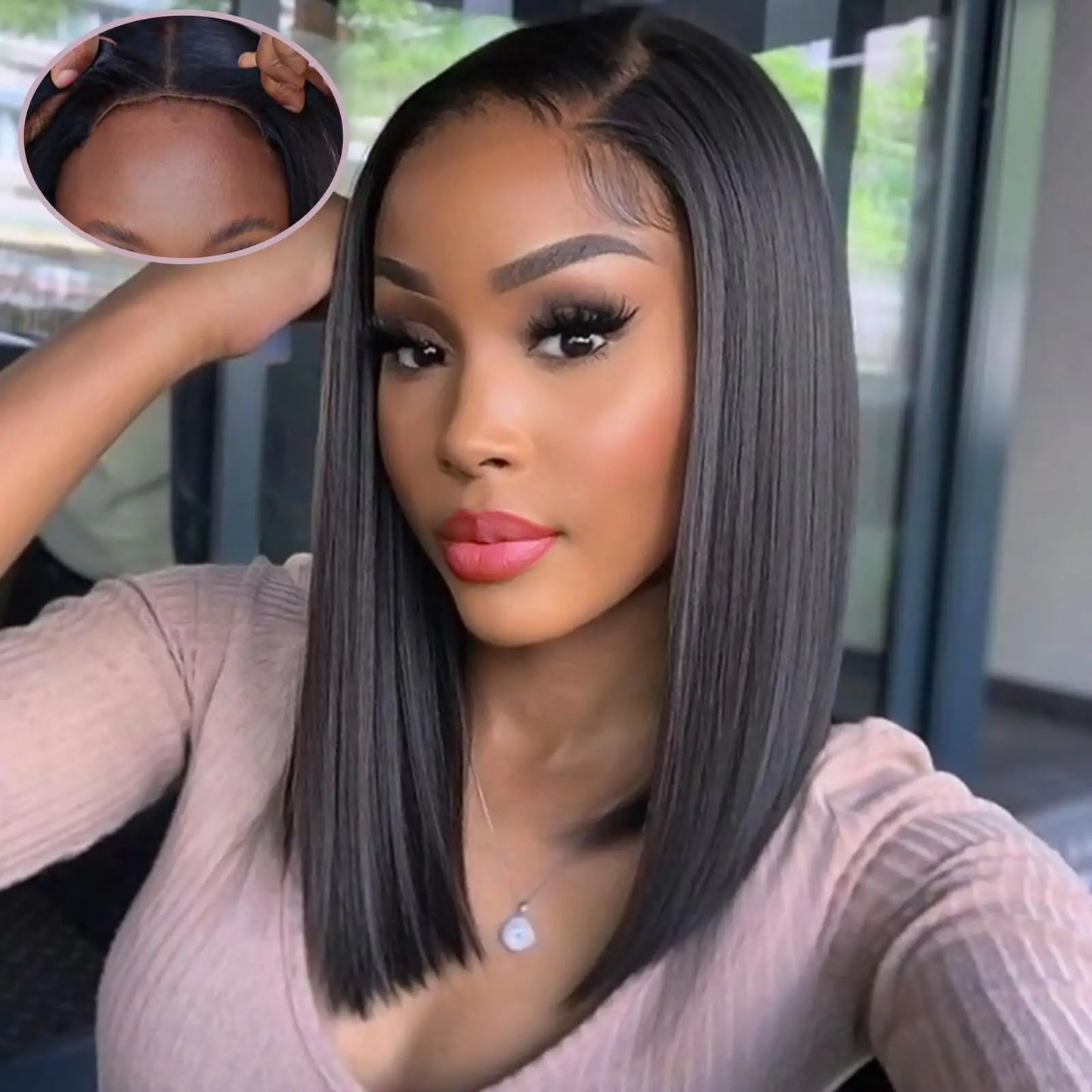 Perruque bob brésilienne 7x5 HD sans colle, transparente, lisse, avec lace front en cheveux humains, prête à porter, pré-coupée et pré-épilée