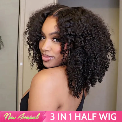 Demi-perruque sans colle Afro bouclée Cheveux humains Perruques à bandeau bouclé en cheveux humains à rabat Perruques prêtes à porter NOUVEAUTÉS