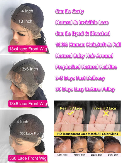 Perruque frontale en dentelle ondulée 30, 40 et 46 pouces, cheveux humains brésiliens pré-épilés, 13x6, HD, pour femmes