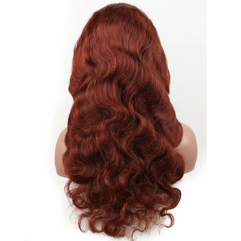 Perruque cheveux brésiliens ondulés, perruque Lace Front colorée, marron chocolat, cheveux humains, fermeture marron roux, 99j bordeaux