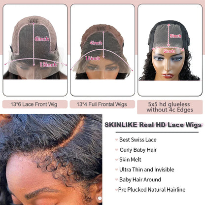 Perruque afro bouclée crépue 13x6 HD, densité 250, 100 % cheveux humains, 13x4, bords 4C, perruque frontale ondulée profonde, pour femmes