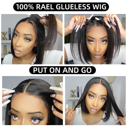 Perruques Bob pour femmes, 180 % cheveux humains lisses, sans colle, prêtes à porter, prédécoupées, avec dentelle frontale
