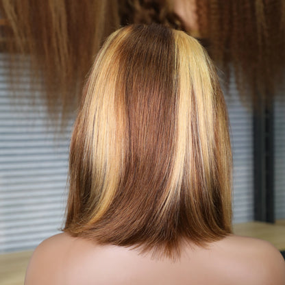 Perruque Bob 13x4, cheveux Remy lisses, ombré, mèches 4/27, perruques en cheveux humains, dentelle transparente sur le devant, pour femmes noires