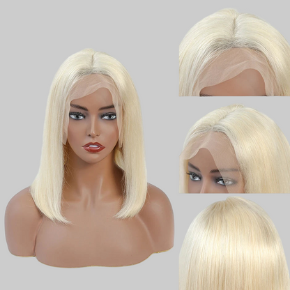 Perruque bob lisse 613, perruque en cheveux humains 150 % malaisiens avec lace front 13x4 pour femmes.
