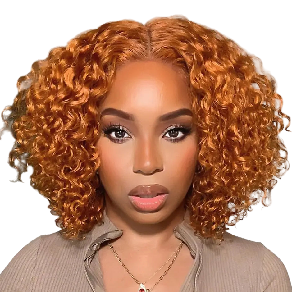 Perruque bob bouclée rousse pour femmes, cheveux humains mongols crépus bouclés, perruque bob courte avec lace front, perruques bouclées rousses avec lace front