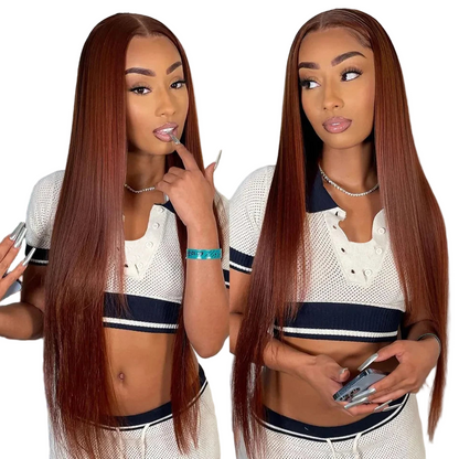 Perruque lace front colorée, cheveux humains malaisiens raides perruque lace closure marron roux