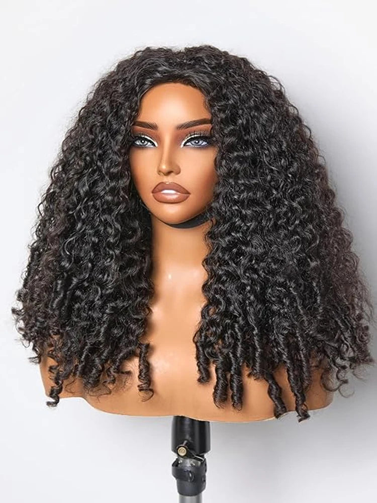 Perruque bouclée densité 250% 3 en 1, mi-burmese, facile à poser, idéale pour les débutantes, avec cordon de serrage, sans colle ni couture.