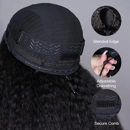 Perruque demi-perruque 3 en 1, cheveux humains crépus et raides, à porter et à emporter, sans colle, avec bandeau, cheveux humains vierges