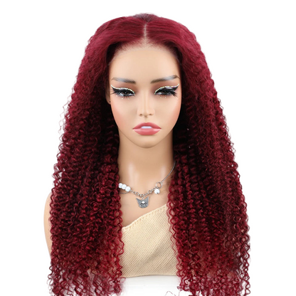 Perruque sans colle Wear And Go en cheveux humains pré-coupés Mongols crépus bouclés 99j Bordeaux 6x4 Lace, prête à porter