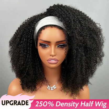 Perruques sans colle, demi-perruques afro bouclées, densité 250, cheveux humains, 3 en 1, avec cordon de serrage, clips sans couture