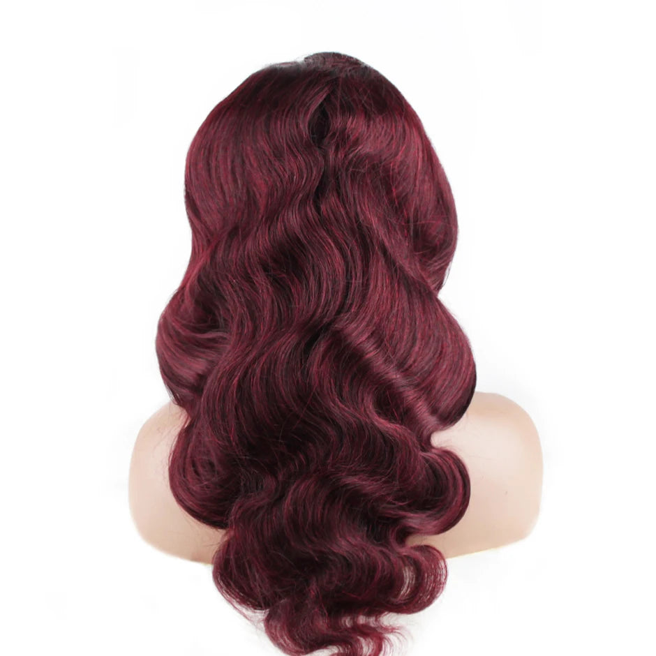 Perruque cheveux brésiliens ondulés, perruque Lace Front colorée, marron chocolat, cheveux humains, fermeture marron roux, 99j bordeaux