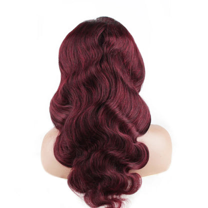 Perruque cheveux brésiliens ondulés, perruque Lace Front colorée, marron chocolat, cheveux humains, fermeture marron roux, 99j bordeaux