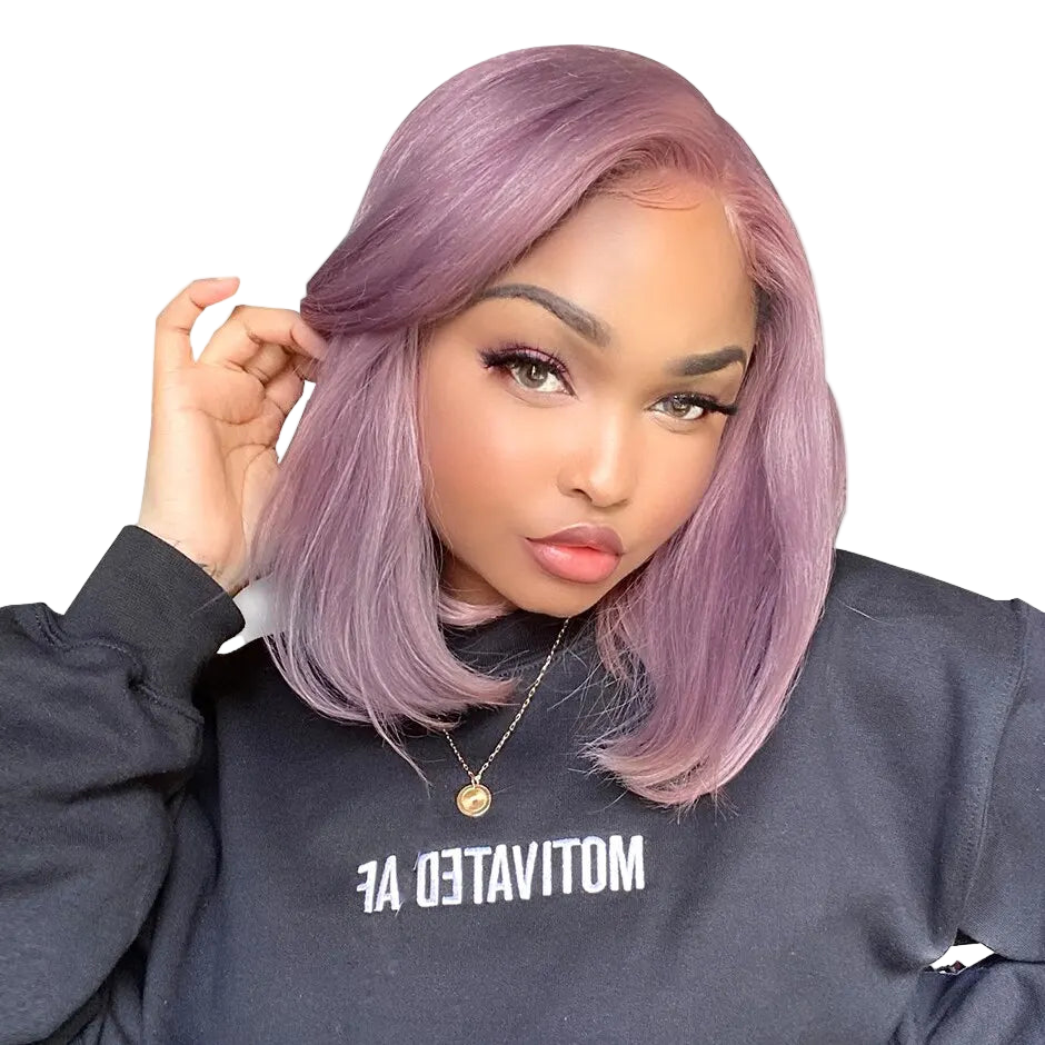 Perruque bob lisse violet cendré malaisienne, 13x4, en cheveux humains avec lace front