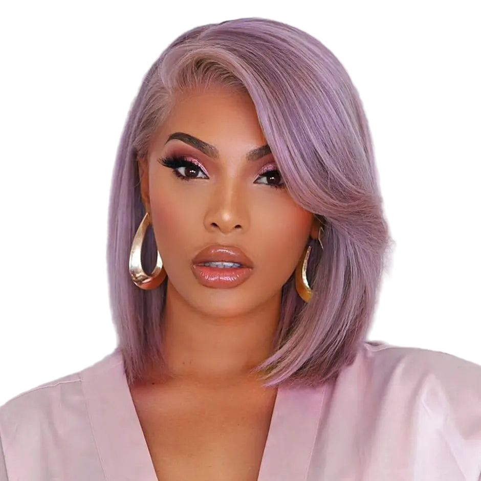 Perruque bob lisse violet cendré malaisienne, 13x4, en cheveux humains avec lace front