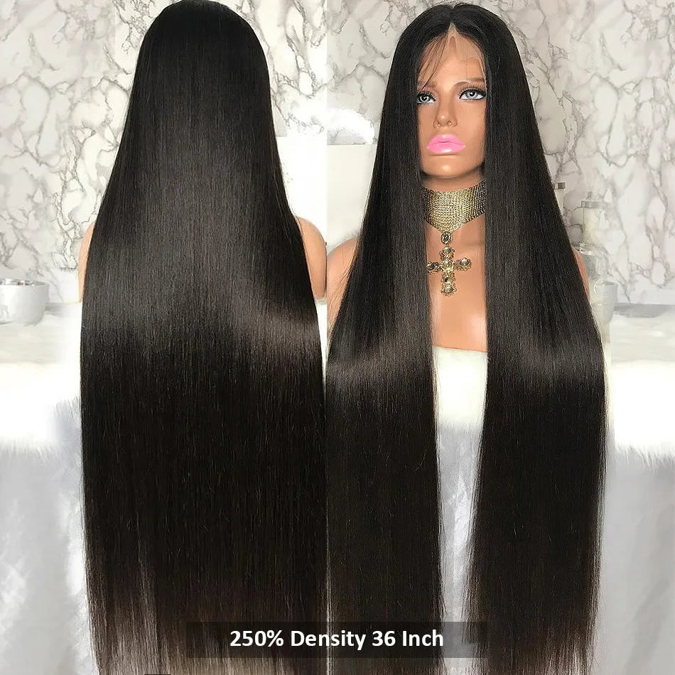 Perruques brésiliennes en cheveux humains avec dentelle frontale, densité 250, 33 x 10 et 33 x 15 cm, transparentes et lisses, 76,2 à 102 cm, pour femmes