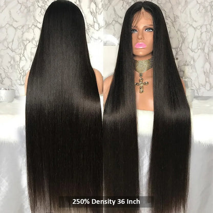 Perruques brésiliennes en cheveux humains avec dentelle frontale, densité 250, 33 x 10 et 33 x 15 cm, transparentes et lisses, 76,2 à 102 cm, pour femmes