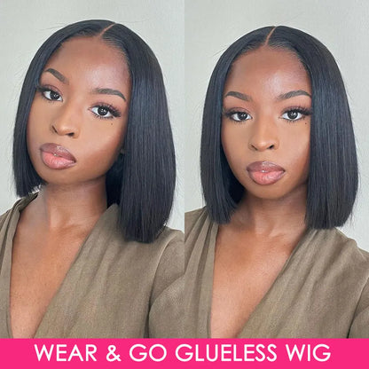 Perruques Bob pour femmes, 180 % cheveux humains lisses, sans colle, prêtes à porter, prédécoupées, avec dentelle frontale