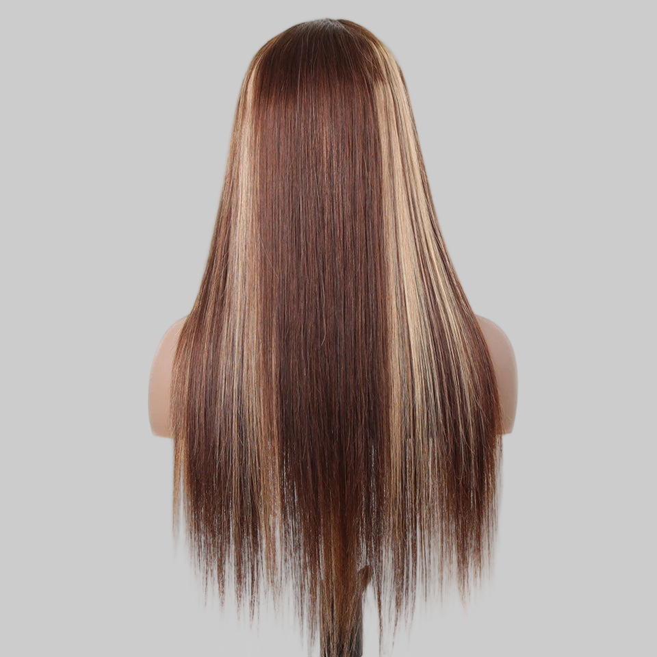 Perruque Highlight Straight 13x4 Lace Front en cheveux humains, perruque avec fermeture en dentelle 4x4, perruque ombrée péruvienne