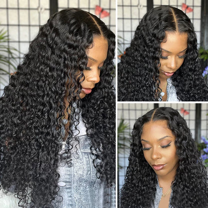 Perruque bouclée Water Wave 9x6, pré-décolorée, à petits nœuds, pré-épilée, avec lace front et sans colle, 100 % cheveux humains.