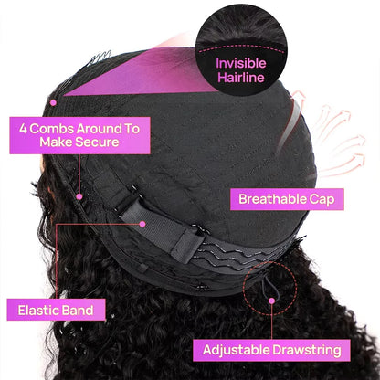 Perruque demi-perruque 3 en 1, cheveux humains crépus et raides, à porter et à emporter, sans colle, avec bandeau, cheveux humains vierges