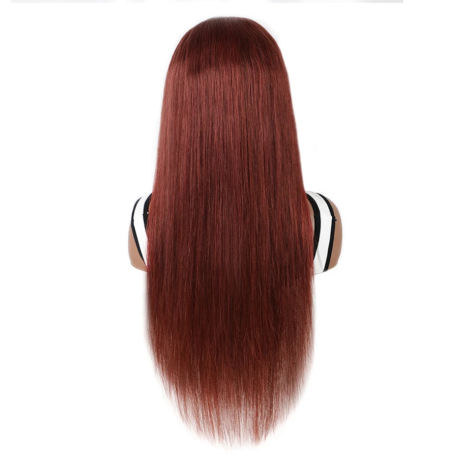 Perruque Brun roux n° 33, sans colle, 13x6, lisse, à lace frontale, pré-épilée, avec cordons invisibles, en cheveux humains.