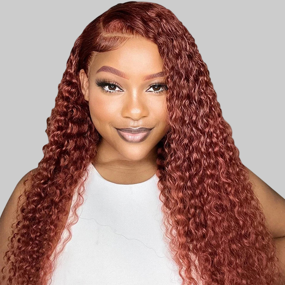 Perruque Brun roux Wear Go, perruque sans colle en cheveux humains, style mongol, bouclée crépue, dentelle 6x4, prête à porter