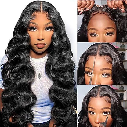 Perruque Lace Front Body Wave Wear And Go, nœuds pré-blanchis, bonnet 6x9 M, sans colle, cheveux humains pré-coupés et pré-épilés