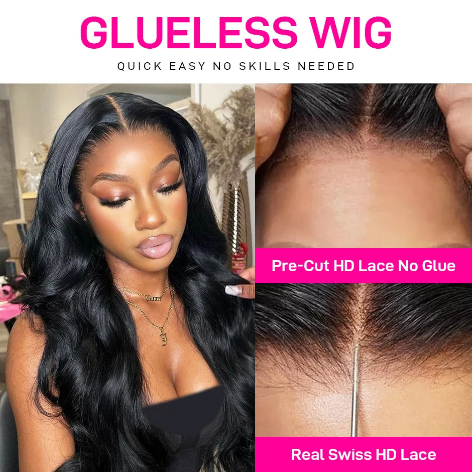 Perruque à ondulations dégradées 7x5 sans colle, cheveux humains, prête à porter, pré-épilée, perruques avec dentelle prédécoupée