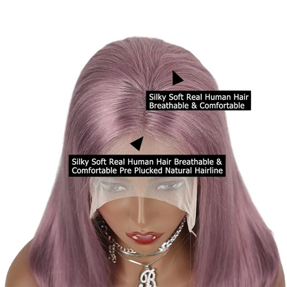 Perruque bob lisse violet cendré malaisienne, 13x4, en cheveux humains avec lace front
