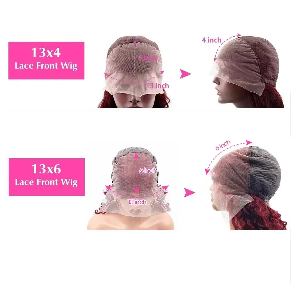 Perruques en cheveux humains ondulés profonds, rouge vif, densité 250, 13x4, 13x6, perruques en cheveux bruts, perruques colorées, 13x4