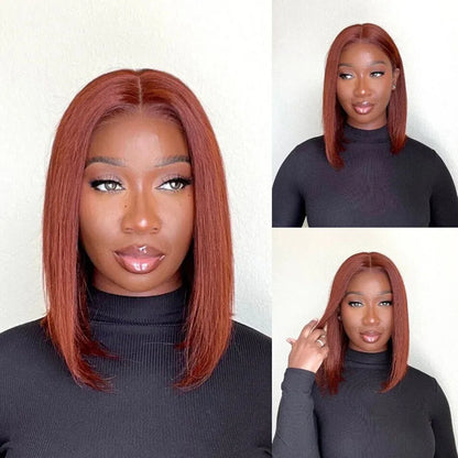 Perruque couleur brun roux n° 33, lisse, prête à porter, pré-coupée et pré-épilée, sans colle, perruque bob en cheveux humains avec lace front