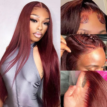 Perruque Brun roux n° 33, sans colle, 13x6, lisse, à lace frontale, pré-épilée, avec cordons invisibles, en cheveux humains.