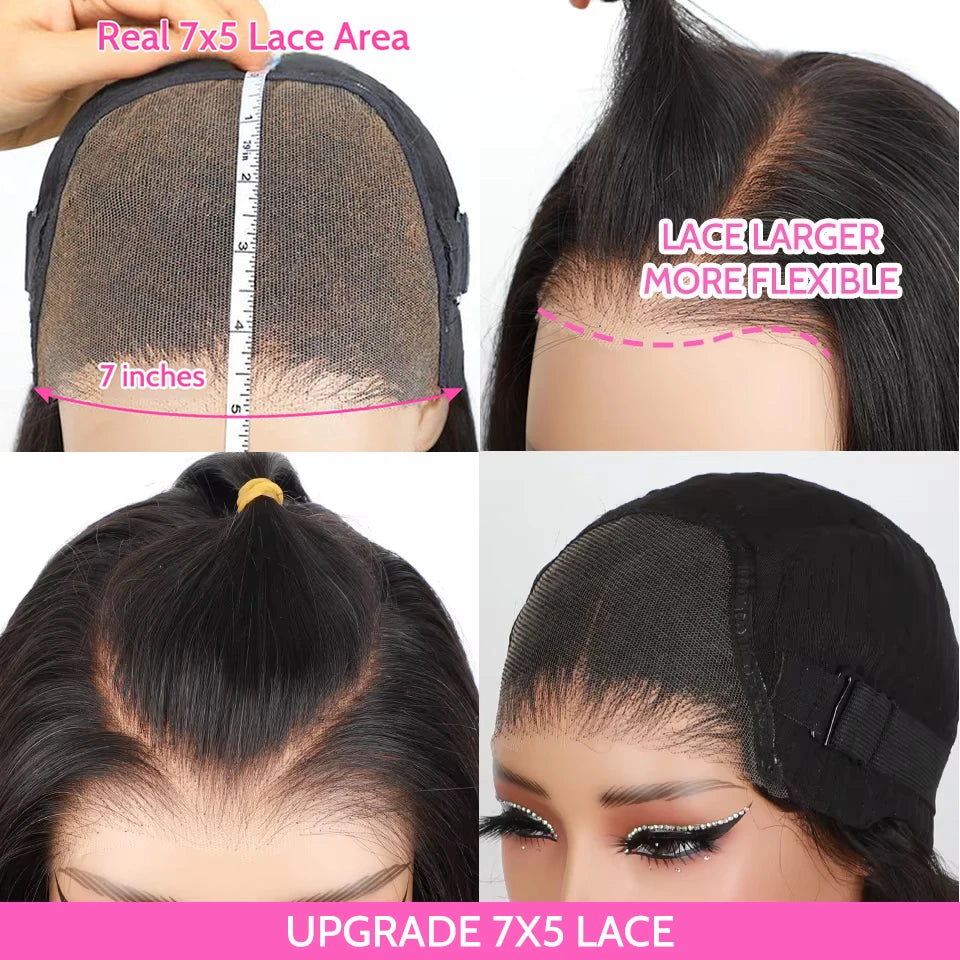 Perruque à ondulations dégradées 7x5 sans colle, cheveux humains, prête à porter, pré-épilée, perruques avec dentelle prédécoupée