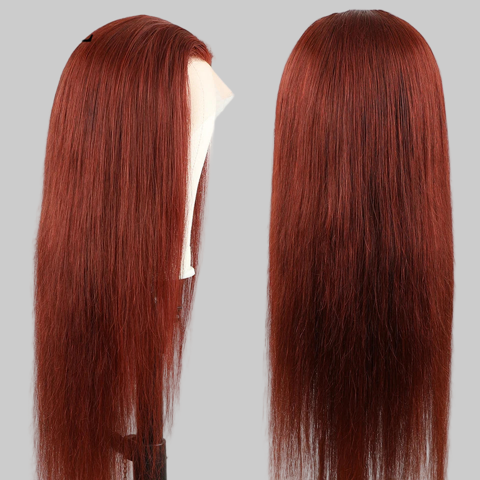 Perruque lace front colorée, cheveux humains malaisiens raides perruque lace closure marron roux