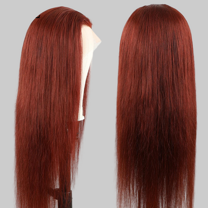 Perruque lace front colorée, cheveux humains malaisiens raides perruque lace closure marron roux