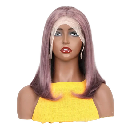 Perruque bob lisse violet cendré malaisienne, 13x4, en cheveux humains avec lace front