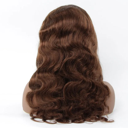 Perruque cheveux brésiliens ondulés, perruque Lace Front colorée, marron chocolat, cheveux humains, fermeture marron roux, 99j bordeaux