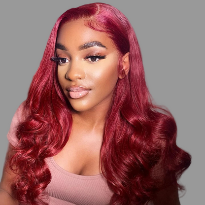 Perruque cheveux brésiliens ondulés, perruque Lace Front colorée, marron chocolat, cheveux humains, fermeture marron roux, 99j bordeaux