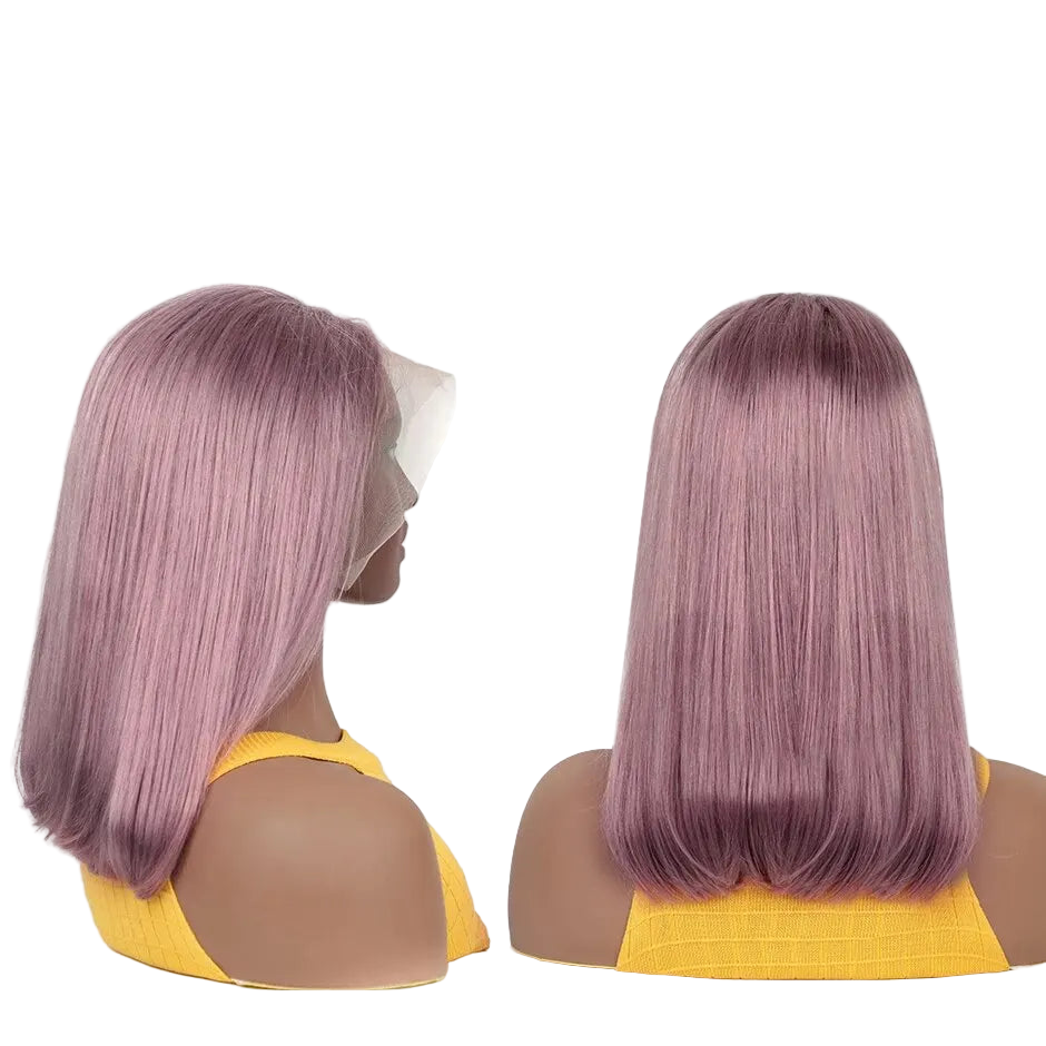 Perruque bob lisse violet cendré malaisienne, 13x4, en cheveux humains avec lace front