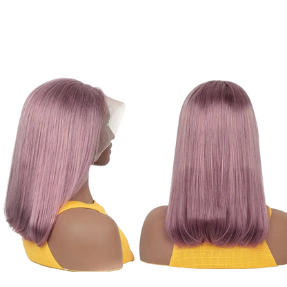 Perruque bob lisse violet cendré malaisienne, 13x4, en cheveux humains avec lace front