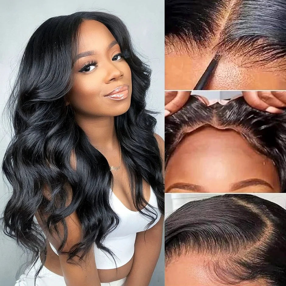 Perruque à ondulations dégradées 7x5 sans colle, cheveux humains, prête à porter, pré-épilée, perruques avec dentelle prédécoupée