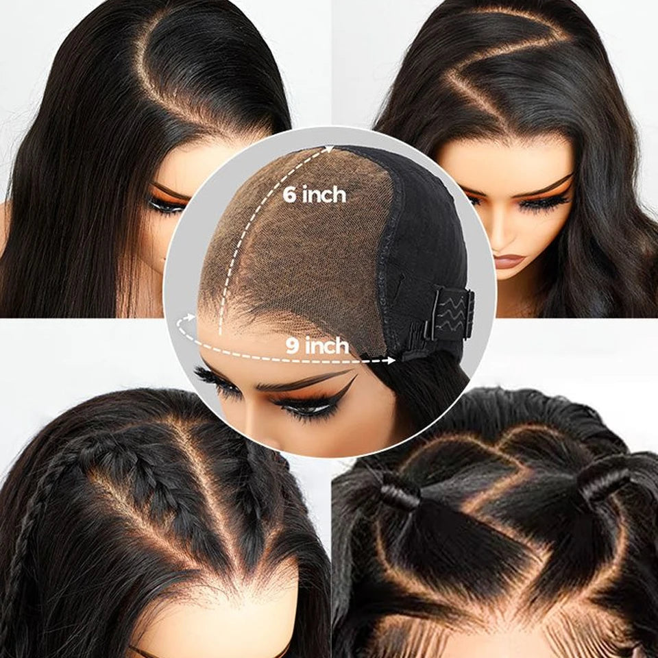 Perruque sans colle 6x9 en cheveux humains, nœuds pré-blanchis, ondulations profondes, lace front, prête à porter, prédécoupée, en dentelle, cheveux humains, pré-épilée