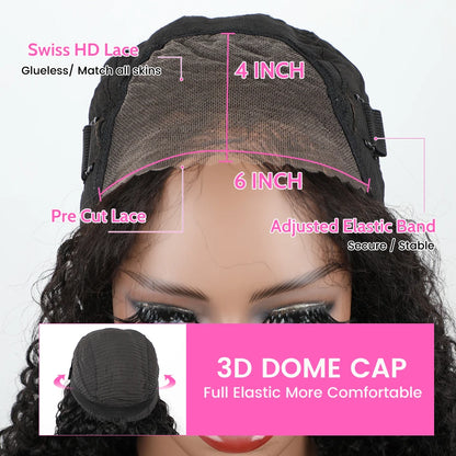 Perruque sans colle Wear Go ISEE indienne crépue bouclée courte bob 7x5, cheveux humains prêts à porter, 13x4, nœuds pré-blanchis