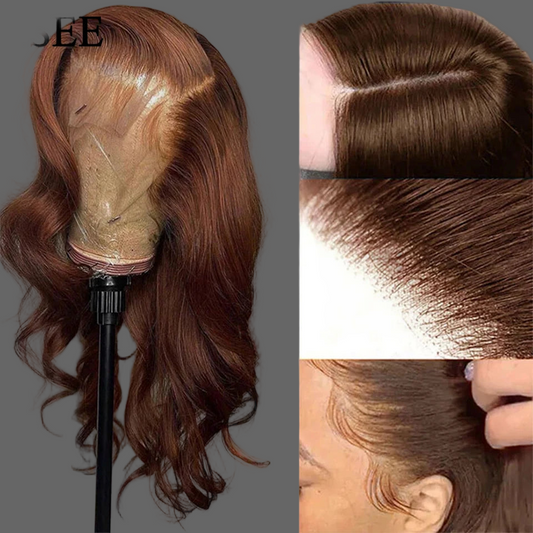 Perruque cheveux brésiliens ondulés, perruque Lace Front colorée, marron chocolat, cheveux humains, fermeture marron roux, 99j bordeaux