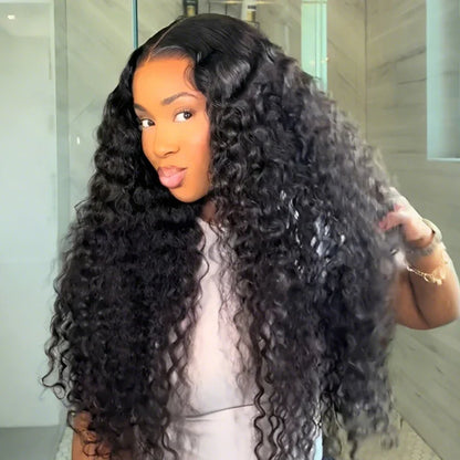 Perruque bouclée Water Wave 9x6, pré-décolorée, à petits nœuds, pré-épilée, avec lace front et sans colle, 100 % cheveux humains.