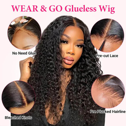 Perruques 7x5 Wear And Go en cheveux humains ondulés, perruques bouclées avec dentelle frontale, perruques pré-épilées sans colle, prêtes à porter