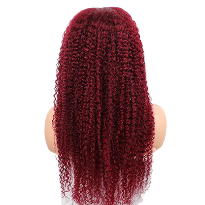 Perruque sans colle Wear And Go en cheveux humains pré-coupés Mongols crépus bouclés 99j Bordeaux 6x4 Lace, prête à porter